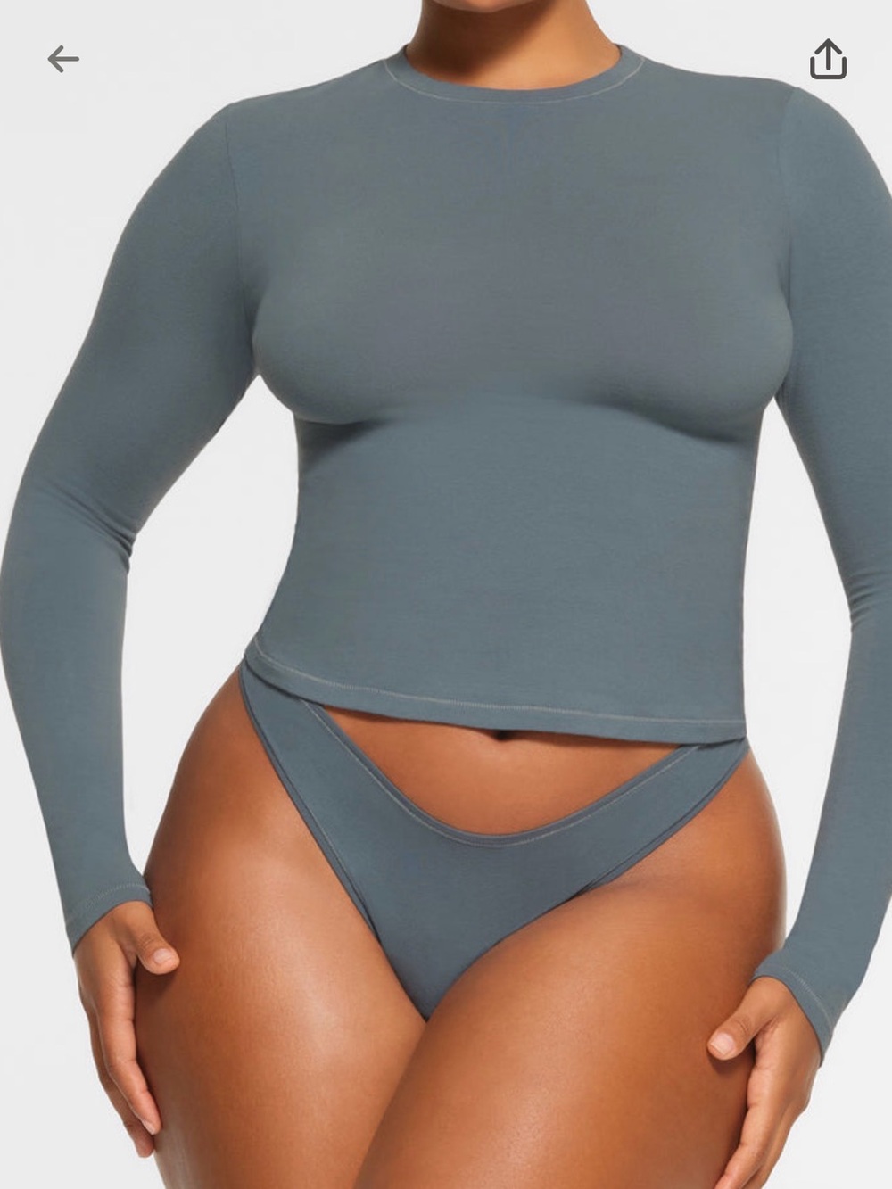 SKIMS Long Sleeve Crewneck Crop Top in Slate Blue